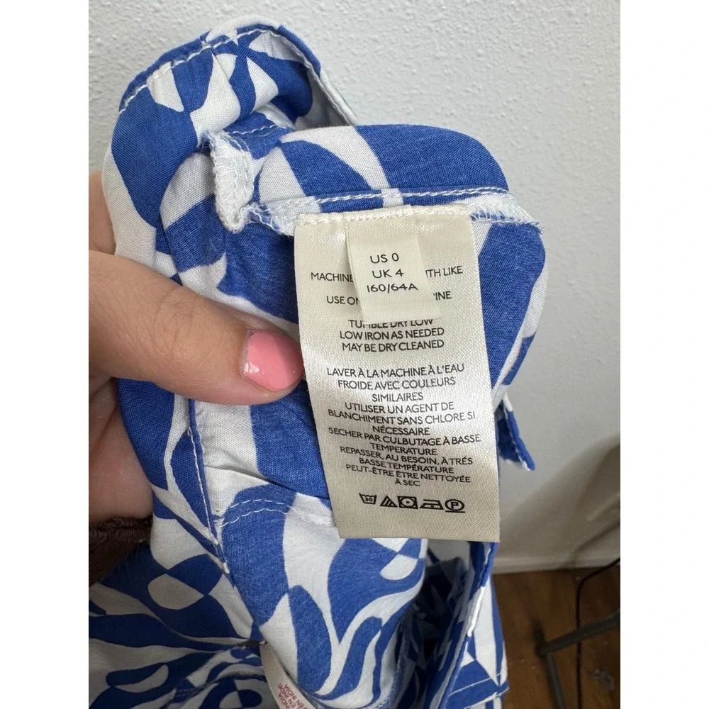 Free People‎ Blue White Geometric Tile Print Wide Leg Pants Women Size 0 Cotton